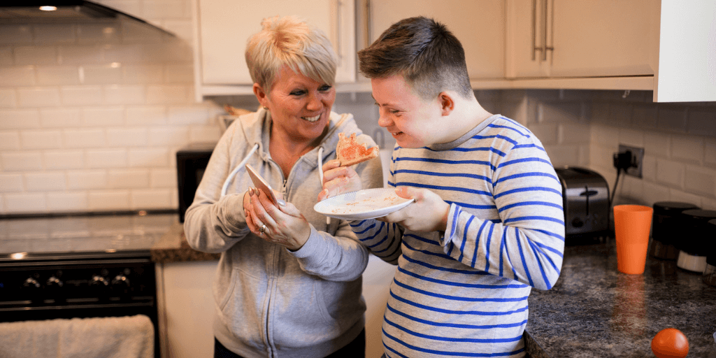 Mum and son in kitchen